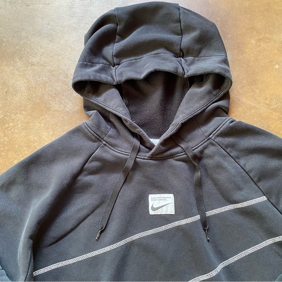 Nike Dri-Fit Black Cotton Blend Gym Fitness Running Lightweight Pullover Hoodie - Picture 4 of 10